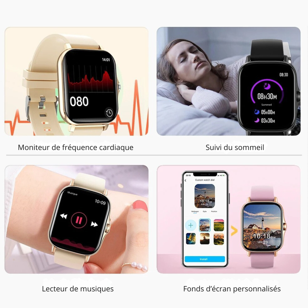 Montre Connectée Homme Écran Tactile, Suivi Santé et Notifications