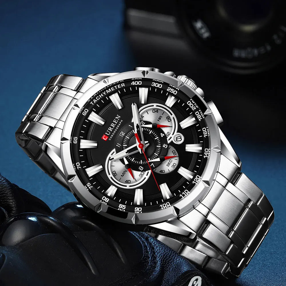 Grande Montre Chronographe Homme à Quartz, Design Sportif