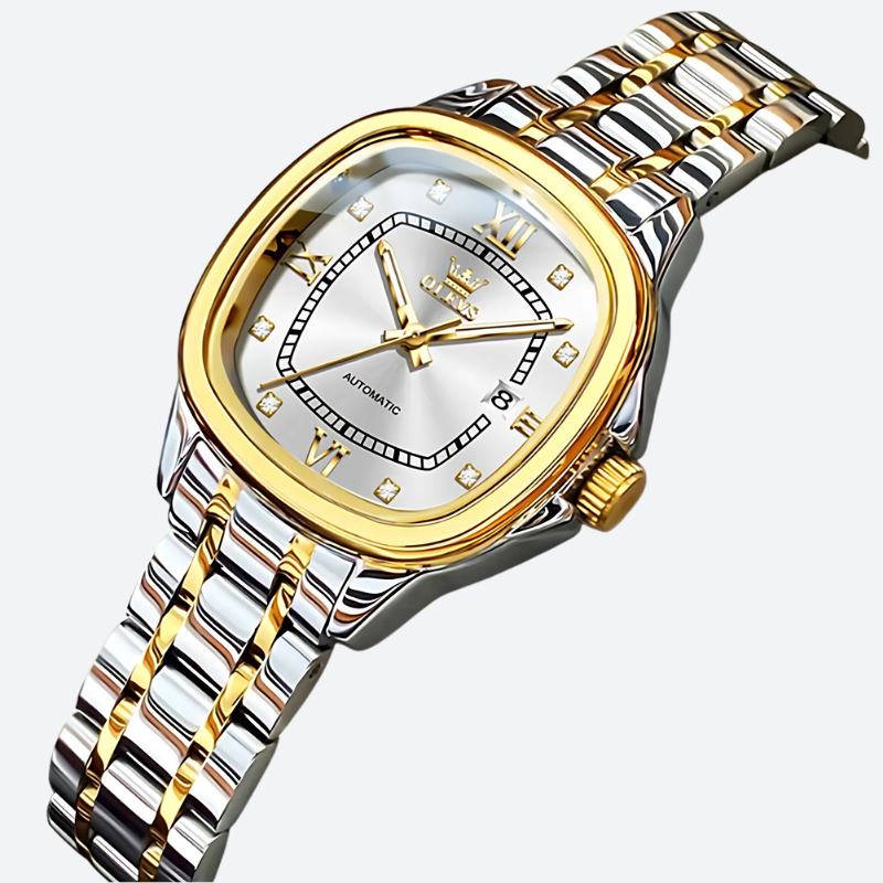 Montre Automatique Femme Bracelet Bicolore & Aiguilles Phosphorescentes sur fond gris