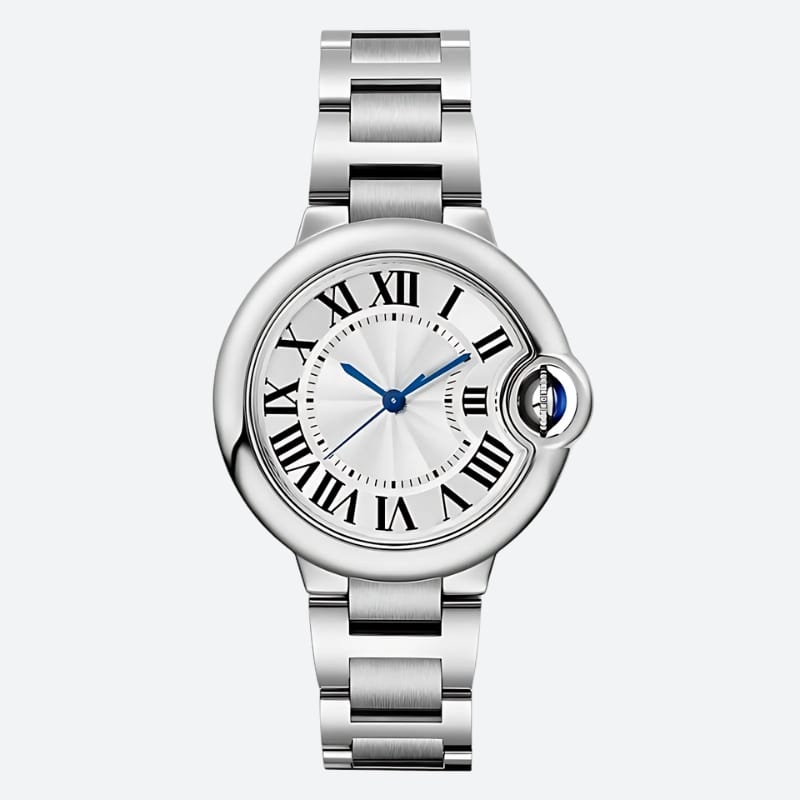 Montre Automatique Femme Style Ballon & Cadran Roman sur fond gris