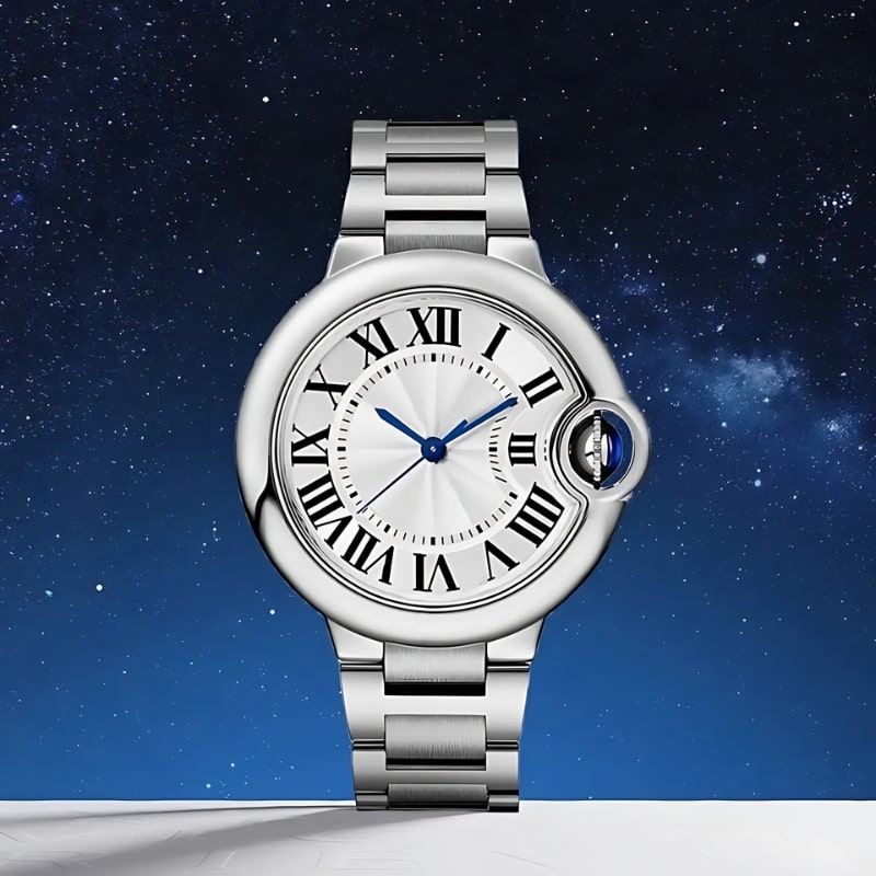 Montre Automatique Femme Style Ballon & Cadran Roman sur fond de ciel etoilé