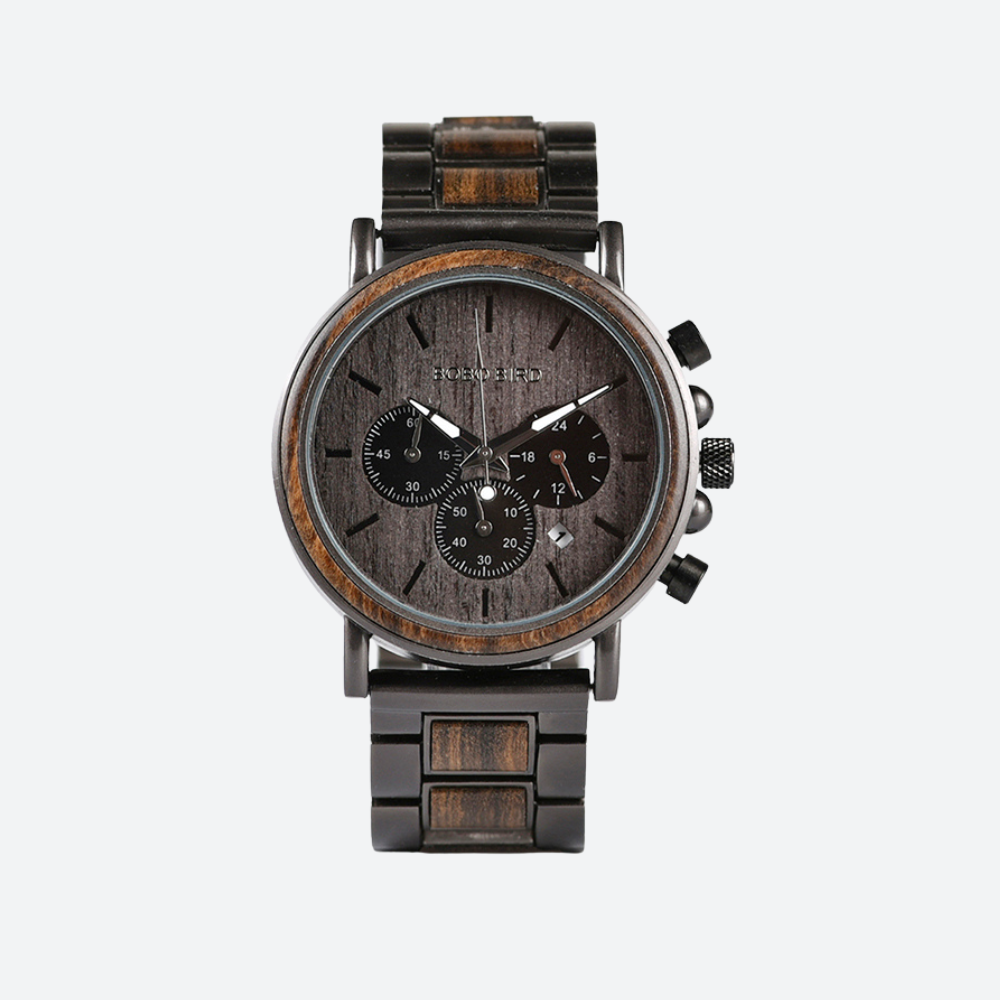 Montre en Bois Chronographe Homme et Acier, Fonctionnalité Sportive