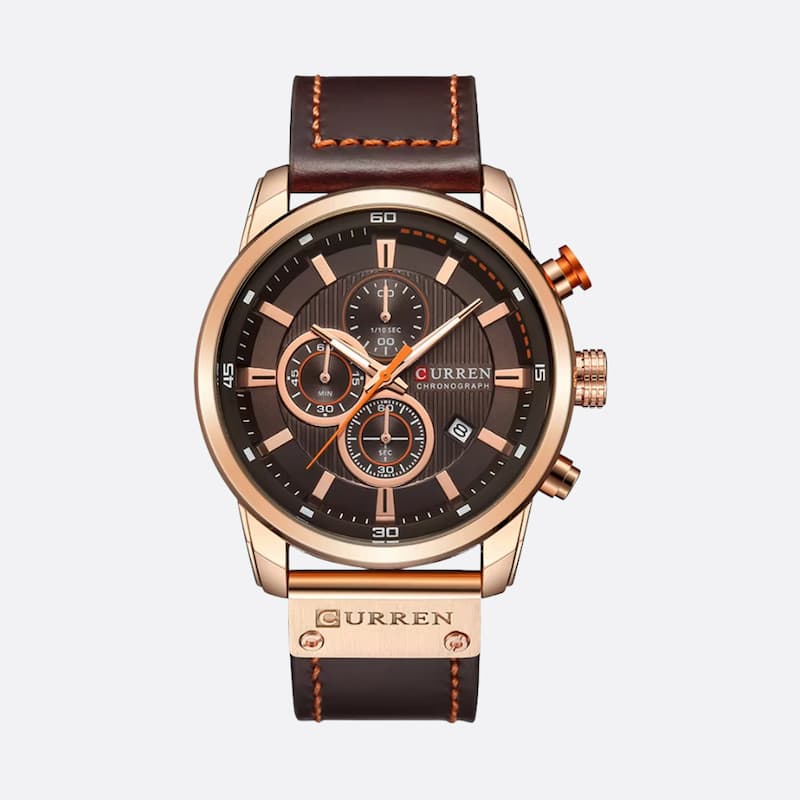 Montre Chronographe Homme Quartz Étanche avec Bracelet en Cuir