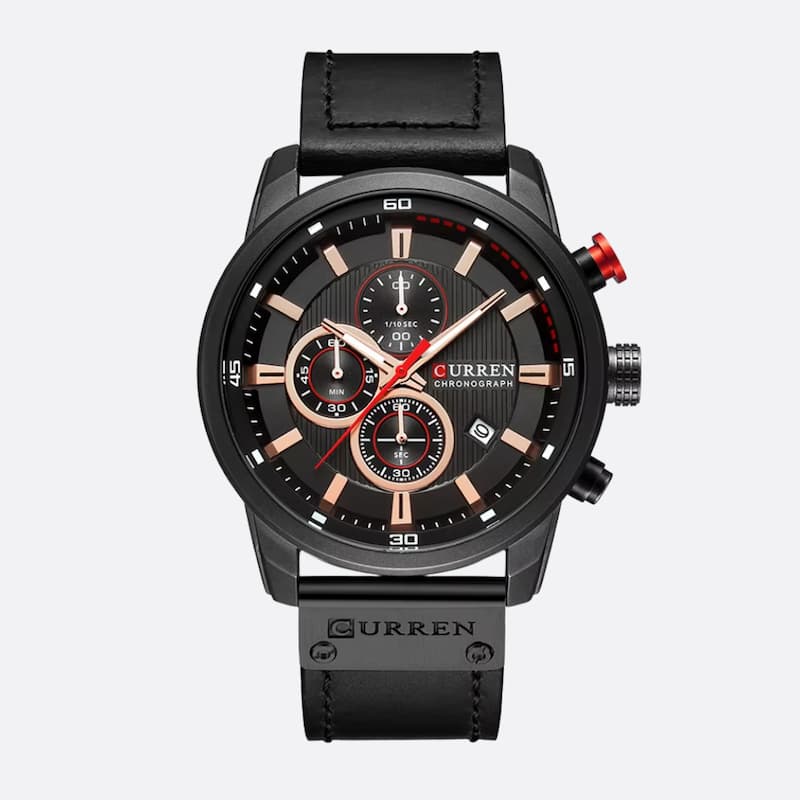 Montre Chronographe Homme Quartz Étanche avec Bracelet en Cuir