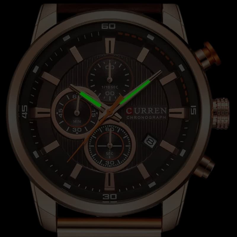 Montre Chronographe Homme Quartz Étanche avec Bracelet en Cuir