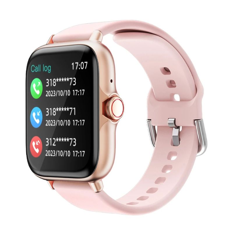 Montre Connectée Femme au Cadran Doré et Couronne Tactile à cadran doré et bracelet rose