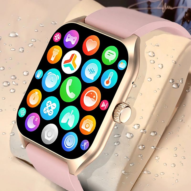 Montre Connectée Femme Rose à Grand Écran Doré sur son boitier