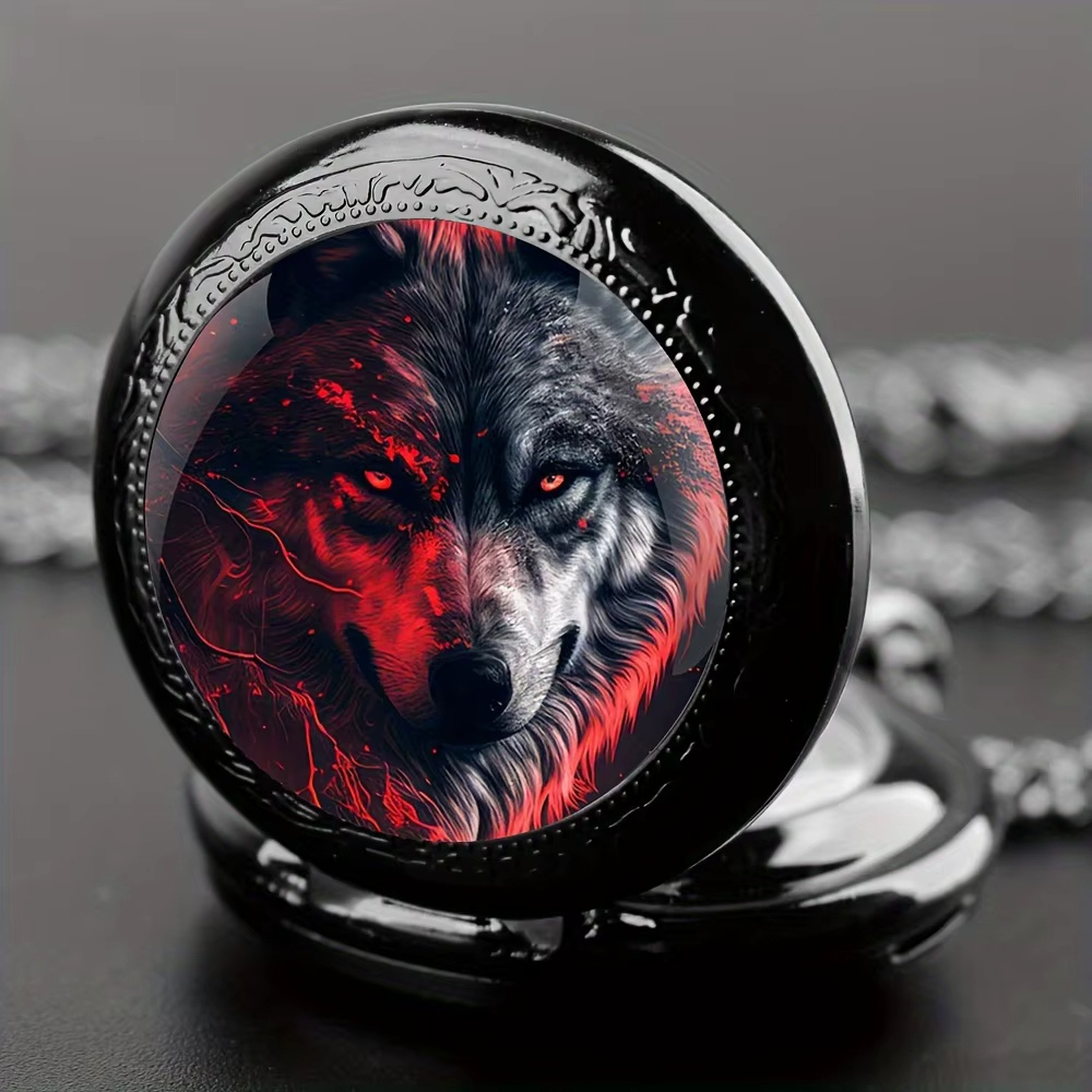 Montre à Gousset Homme Quartz, Design Animal Gravé