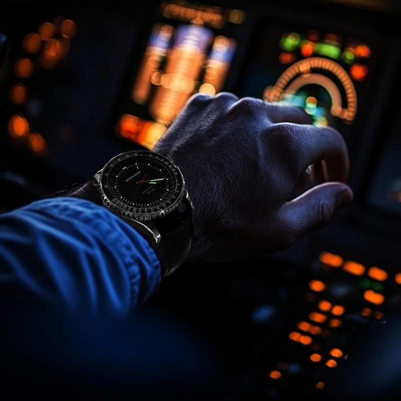Montre Homme Solaire Aviateur Chronographe