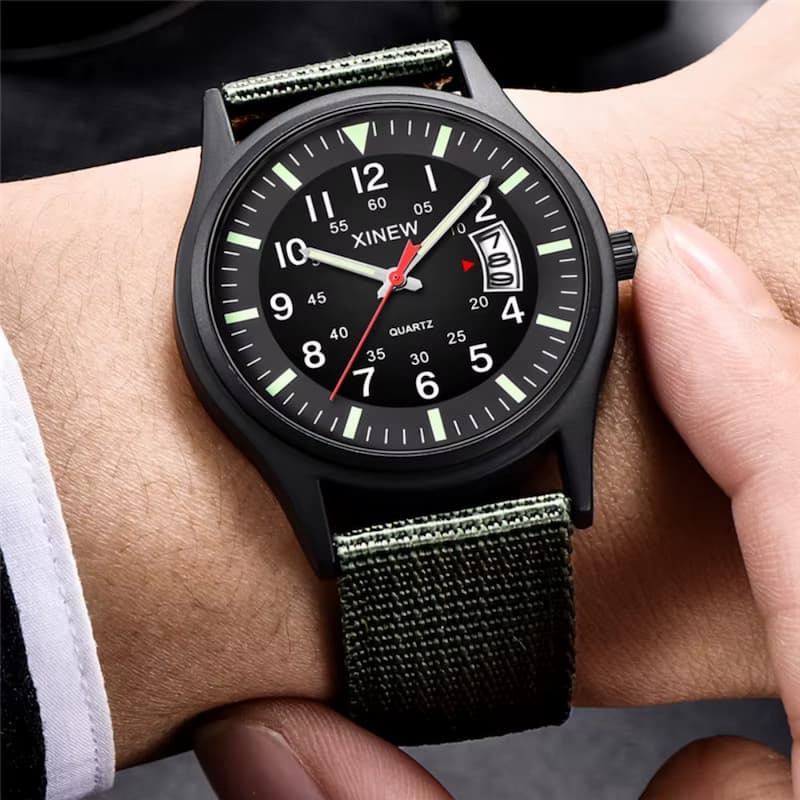 Montre Homme Vintage Militaire Quartz Bracelet Nylon 41mm