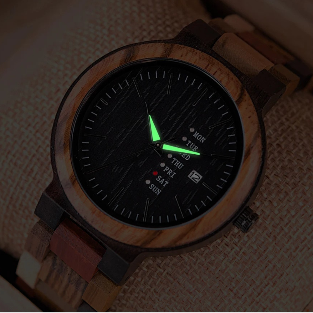 Montre Homme en Bois Naturel, Cadran Multifonction