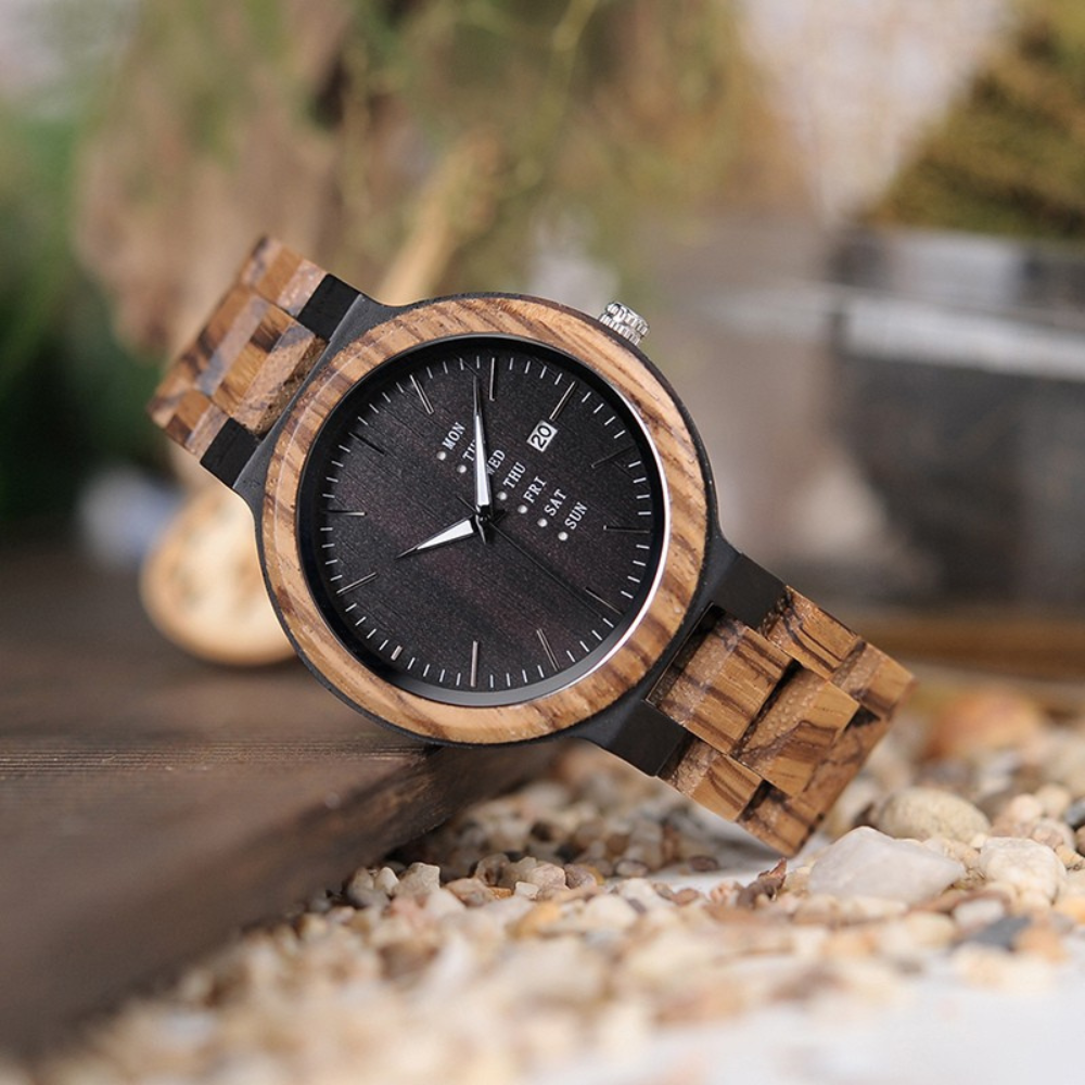 Montre Homme en Bois Naturel, Cadran Multifonction
