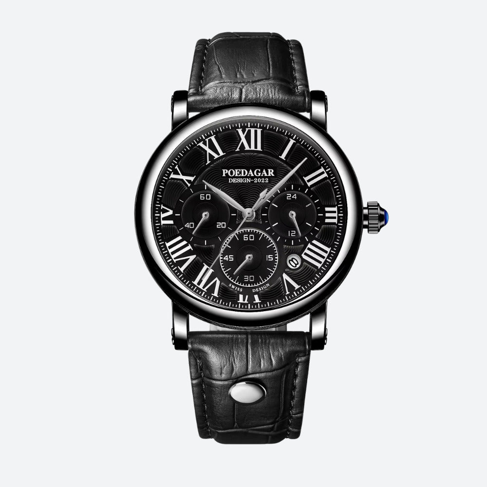 Montre Ronde Homme Chronographe Quartz Chiffres Romains