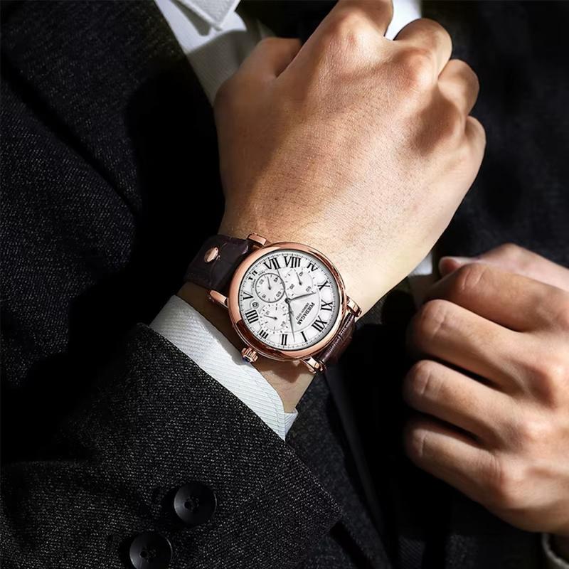 Montre Ronde Homme Chronographe Quartz Chiffres Romains