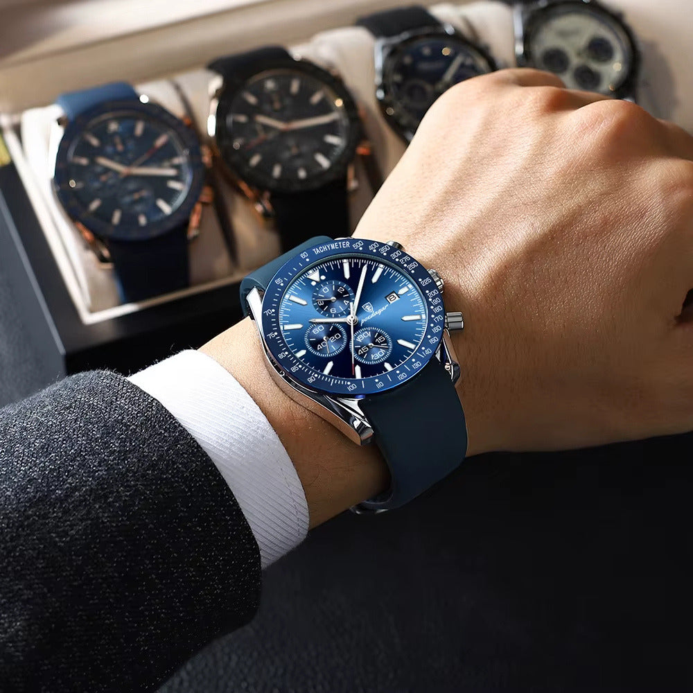 Montre Ronde Homme Chronographe Quartz Silicone