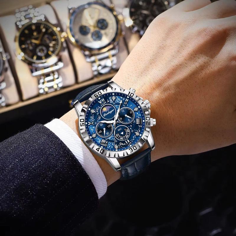 Montre Ronde Homme Chronographe Quartz, Verre Saphir