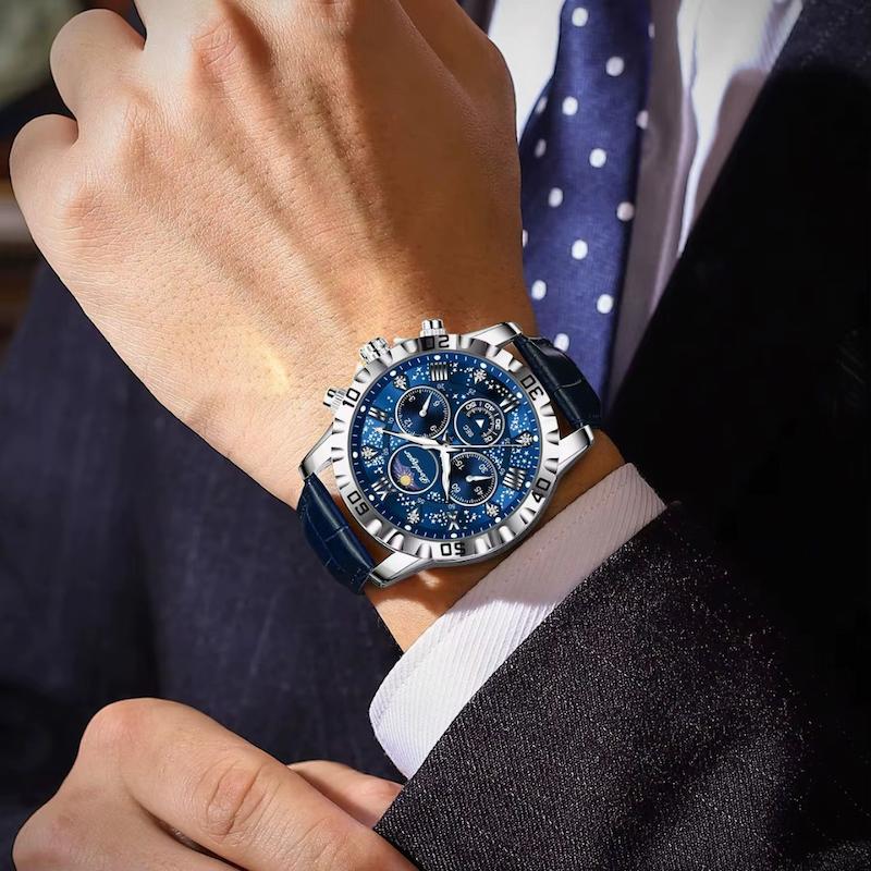 Montre Ronde Homme Chronographe Quartz, Verre Saphir