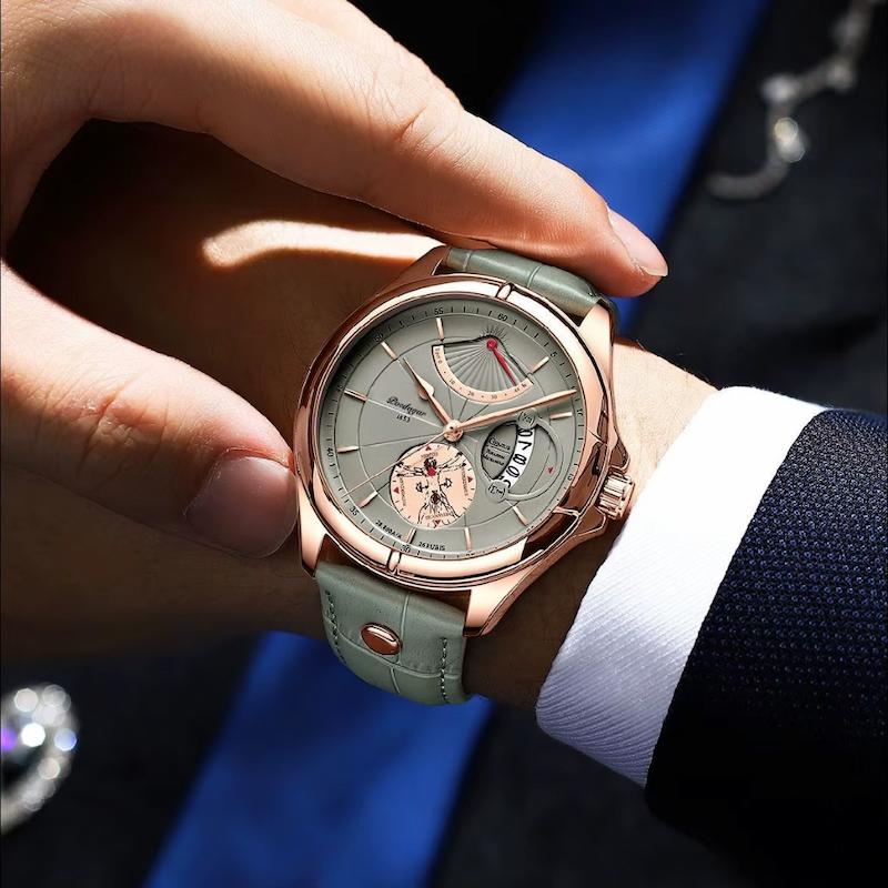 Montre Ronde Homme Cuir Quartz Date Élégante