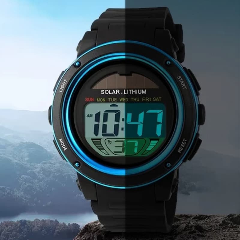 Montre Solaire Digitale Homme avec Chronographe et Alarme