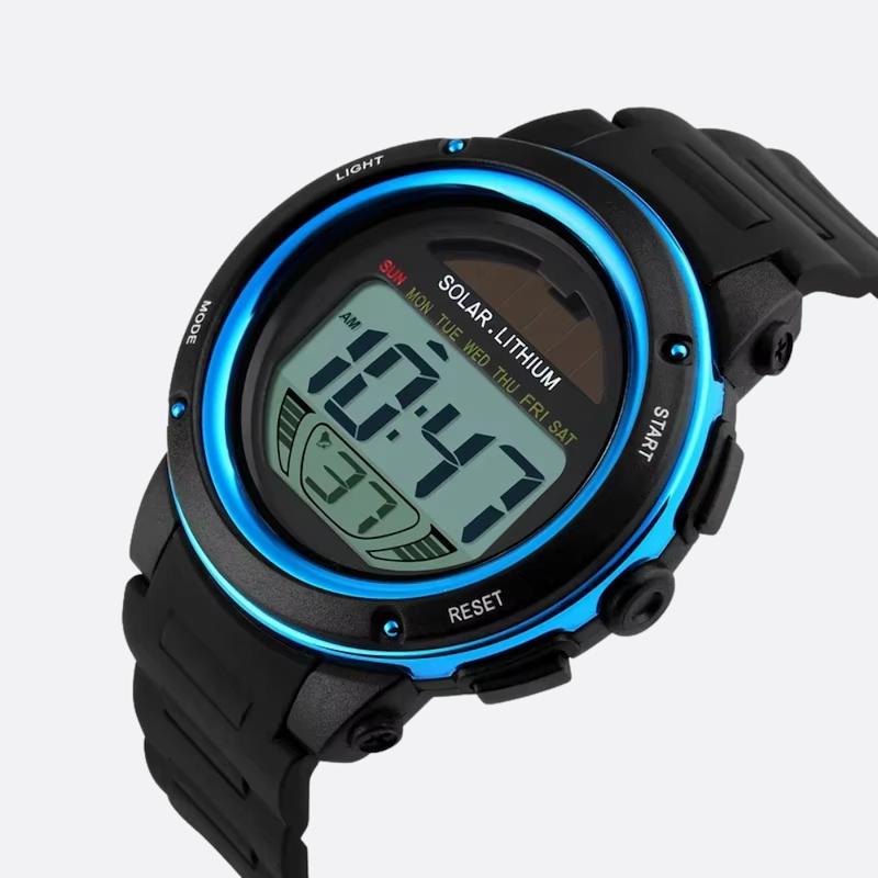 Montre Solaire Digitale Homme avec Chronographe et Alarme