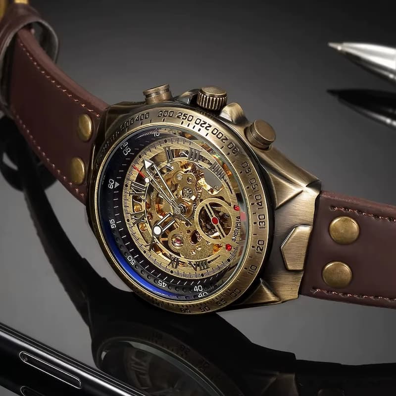 Montre Squelette Homme Bronze, Mécanique Automatique