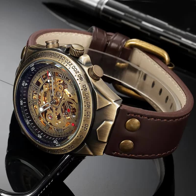 Montre Squelette Homme Bronze, Mécanique Automatique