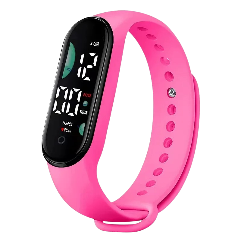 Montre Digitale Femme au Design Minimaliste et Couleur Vitaminée en rose sur fond transparent