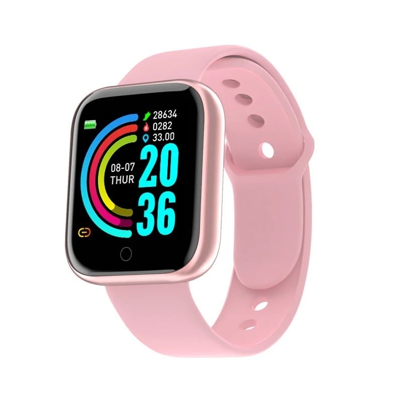 Montre connectée femme rose boîtier lisse 1,3” Bluetooth & suivi santé ose sur fond gris