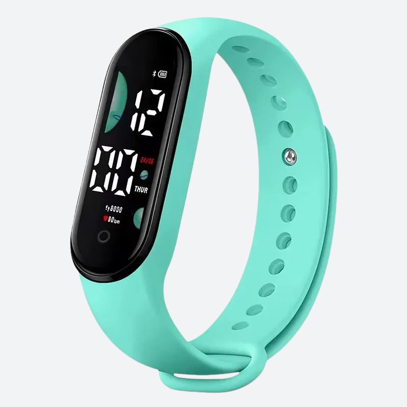 Montre Digitale Femme au Design Minimaliste et Couleur Vitaminée en vert menthe sur fond gris