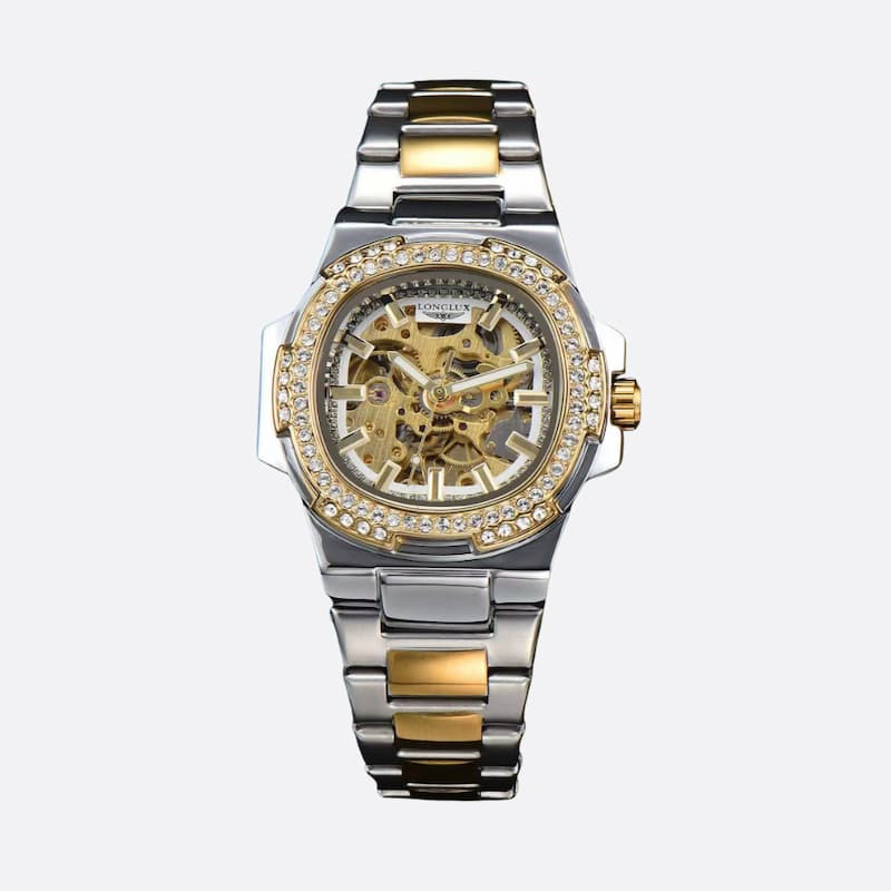 Montre mécanique squelette homme en acier inoxydable