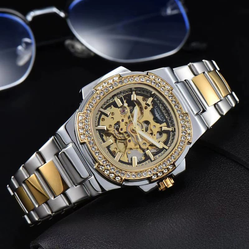 Montre mécanique squelette homme en acier inoxydable