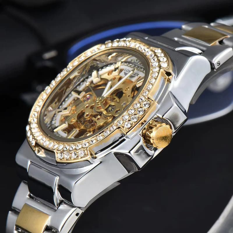 Montre mécanique squelette homme en acier inoxydable