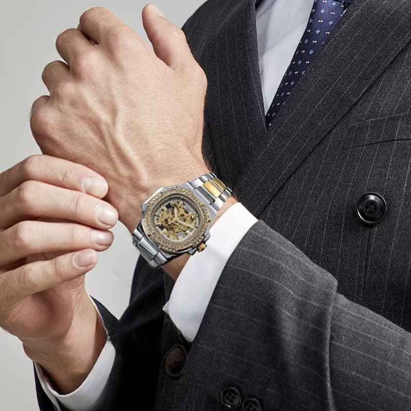 Montre mécanique squelette homme en acier inoxydable