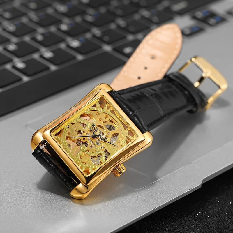 Montre mécanique squelette pour homme carrée