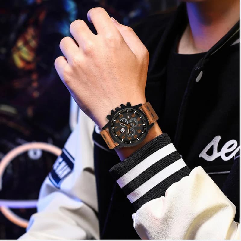 Montre militaire Homme Quartz avec Bracelet Cuir
