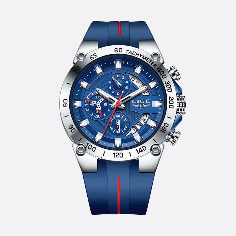 Montre militaire chronographe homme, bracelet silicone