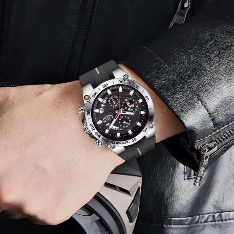 Montre militaire chronographe homme, bracelet silicone