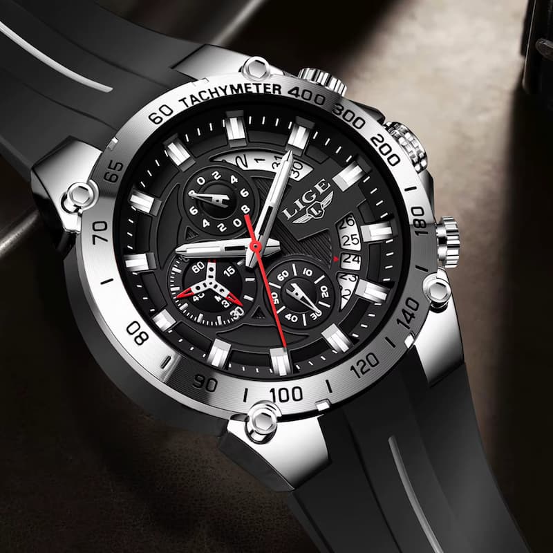 Montre militaire chronographe homme, bracelet silicone