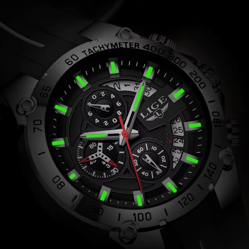 Montre militaire chronographe homme, bracelet silicone