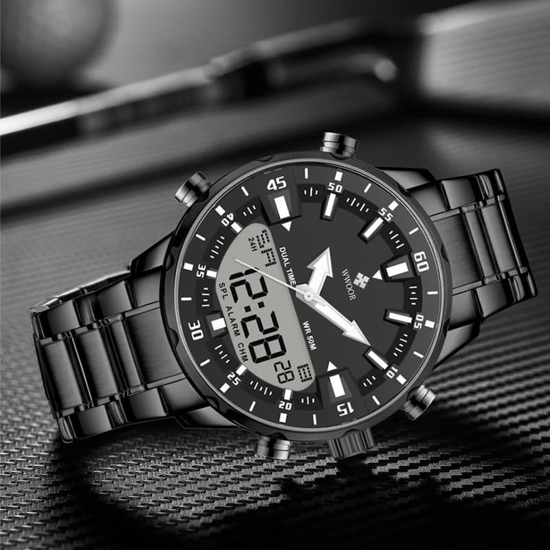 Montre militaire digitale quartz chronographe homme, Dual Display