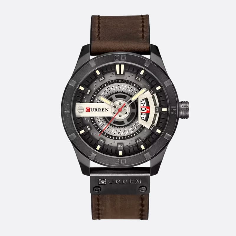 Montre militaire homme quartz étanche 45 mm avec bracelet cuir