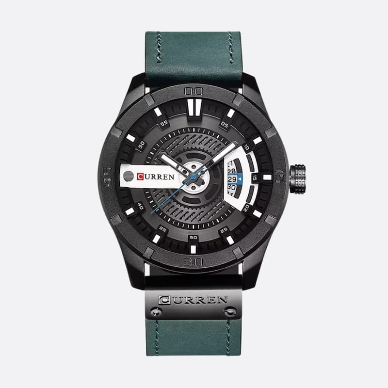 Montre militaire homme quartz étanche 45 mm avec bracelet cuir