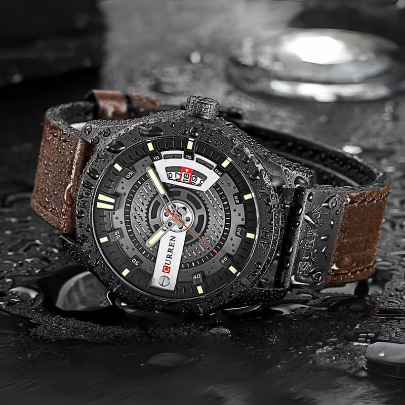 Montre militaire homme quartz étanche 45 mm avec bracelet cuir