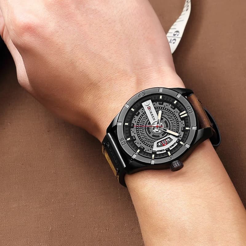 Montre militaire homme quartz étanche 45 mm avec bracelet cuir