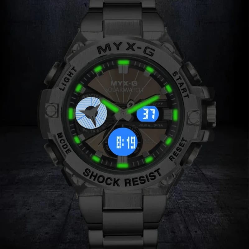 Montre solaire chronographe homme en acier