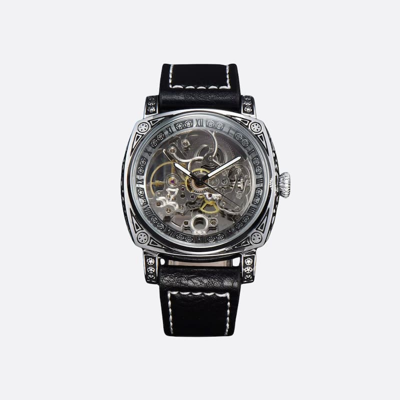 Montre squelette pour homme, Design gravé