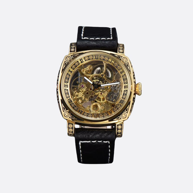 Montre squelette pour homme, Design gravé