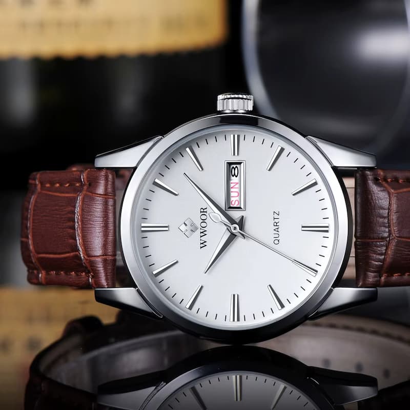 Montre vintage pour Homme Quartz Cuir Marron