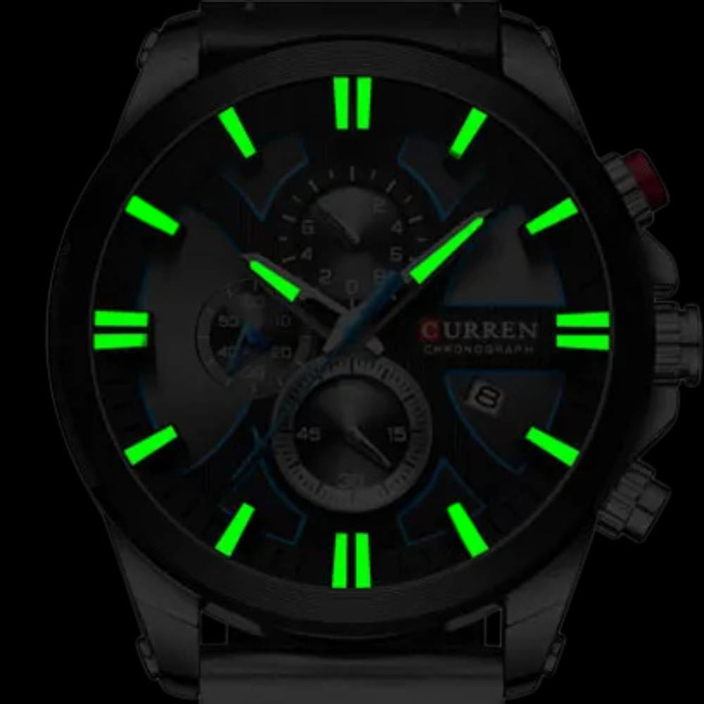 Montre Chronographe Homme à Quartz, Boîtier Large Bracelet Cuir