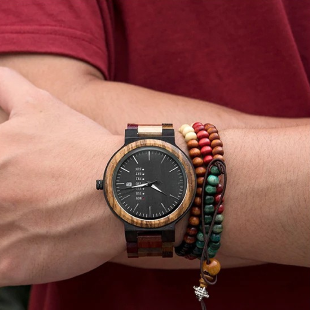 Montre Homme en Bois Naturel, Cadran Multifonction